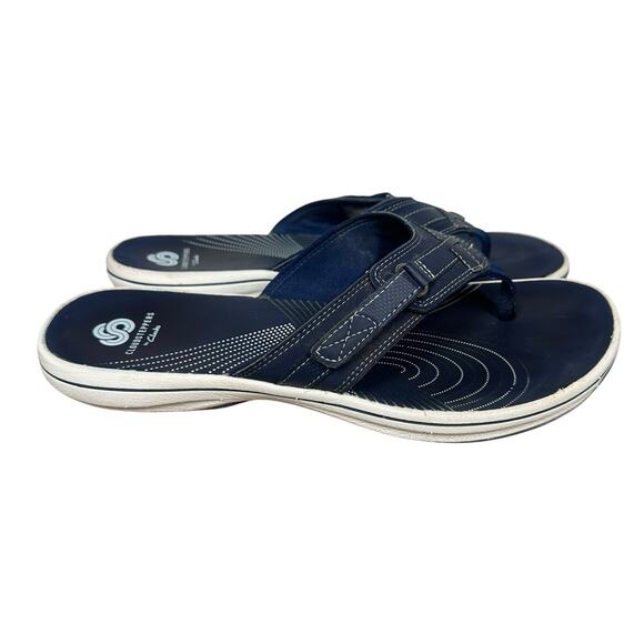 Clarks Cloudsteppers Breeze Sea Womens Navy Blue Comfort Flip Flop Sandals Sz 9M - Picture 4 of 7
